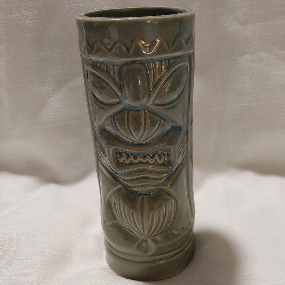 Vintage Orchids Of Hawaii Tall Green Ceramic Tiki Mug